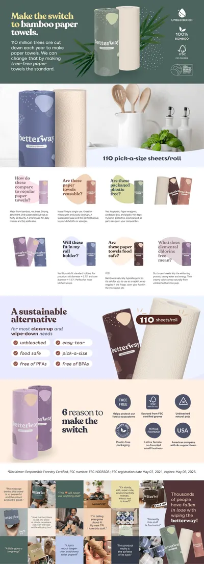 Premium A+ Content for Amazon.com: Betterway Bamboo Natural Brown Paper Towels