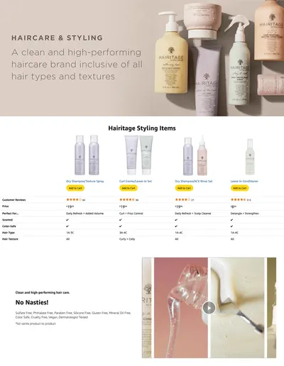 Premium A+ Content for Amazon.com: Hairitage Hydrating Jojoba Oil Curl Cream for Curly Hair