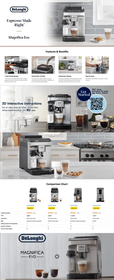 Premium A+ Content for Amazon.com: De'Longhi Magnifica Evo Automatic Espresso & Coffee Machine with Automatic…