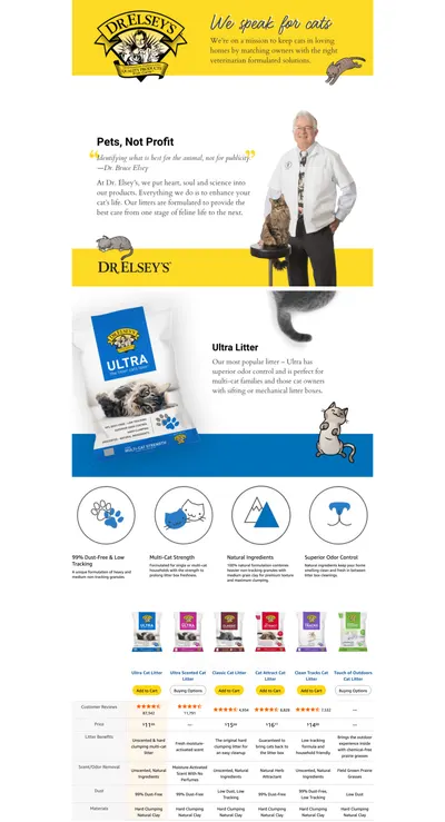Premium A+ Content for Amazon.com : Dr. Elsey's Ultra Unscented Clumping Clay Cat Litter 18 lb Bag : Pet Supplies