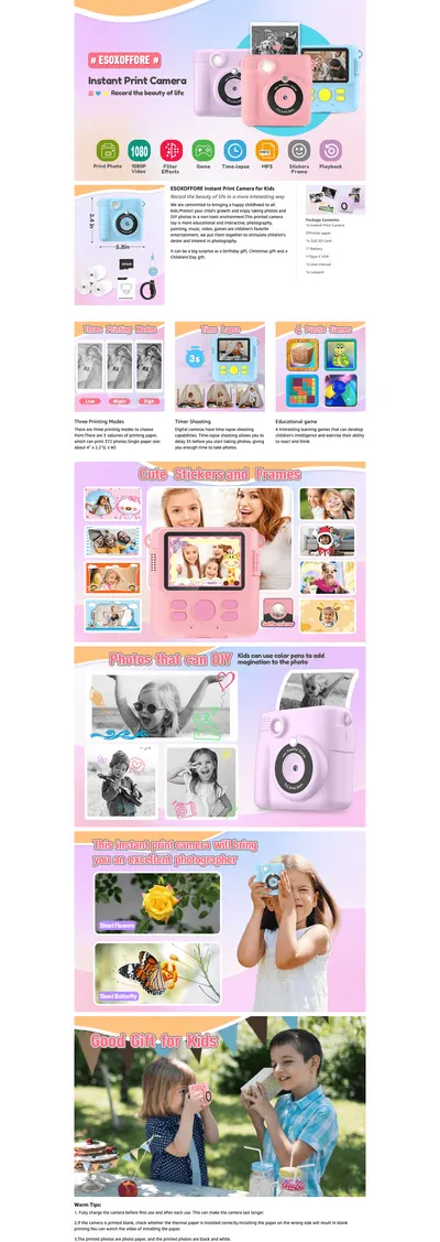 Premium A+ Content for Amazon.com: ESOXOFFORE Instant Print Camera for Kids