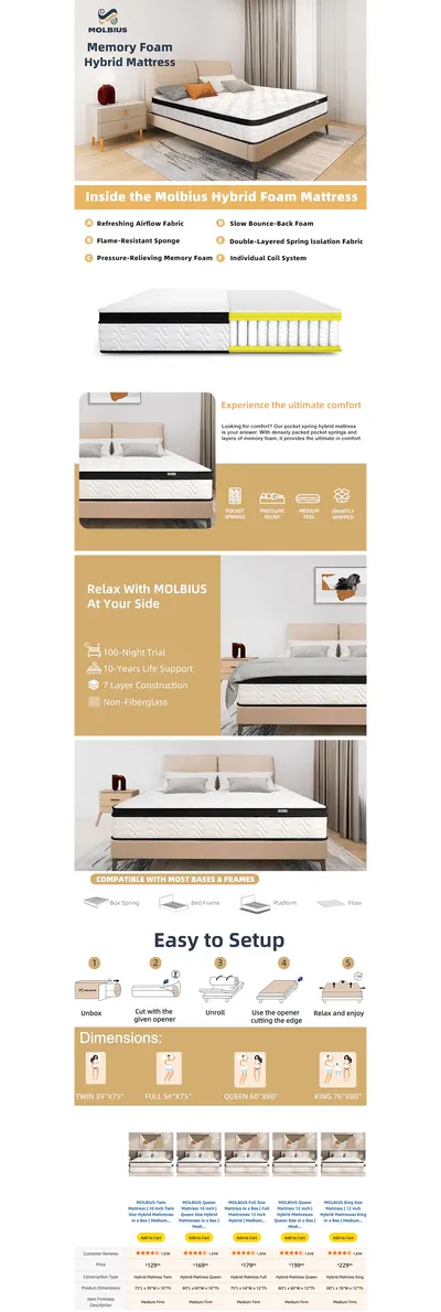 Premium A+ Content for Amazon.com: MOLBIUS Full Size Mattress 10 Inch