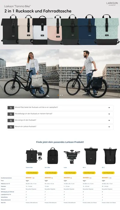 Premium A+ Content for LARKSON Fahrradtaschen für Gepäckträger Damen & Herren Mint