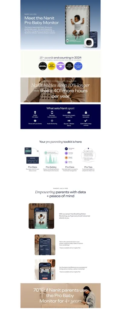 Premium A+ Content for Amazon.com: Nanit Pro Smart Baby Monitor & Floor Stand with Breathing Band
