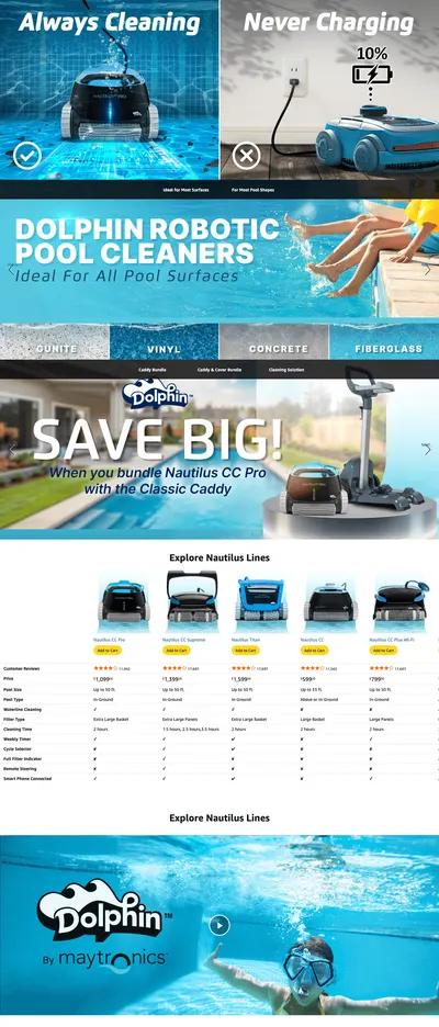 Premium A+ Content for Amazon.com : Dolphin Nautilus CC Pro Wi-Fi Automatic Robotic Pool Vacuum Cleaner