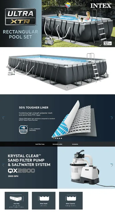 Premium A+ Content for Amazon.com: Intex 32' x 16' x 52" Ultra XTR Rectangular Outdoor Swimming Pool Set with…