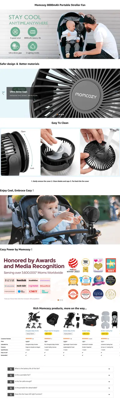 Premium A+ Content for Amazon.com: Momcozy 8000mAh Portable Stroller Fan