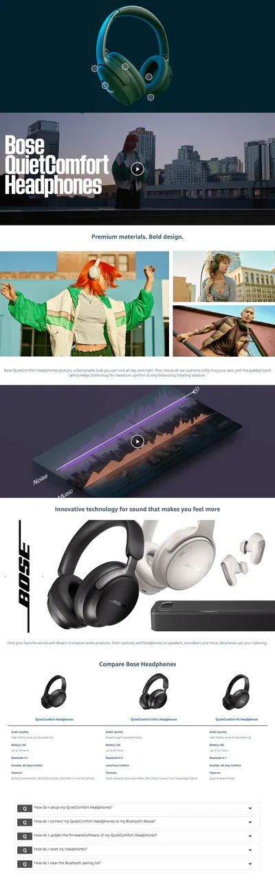 Premium A+ Content for Amazon.com: Bose QuietComfort Bluetooth Headphones