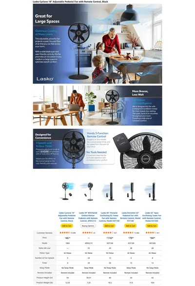 Premium A+ Content for Amazon.com: Lasko Oscillating Cyclone Pedestal Fan