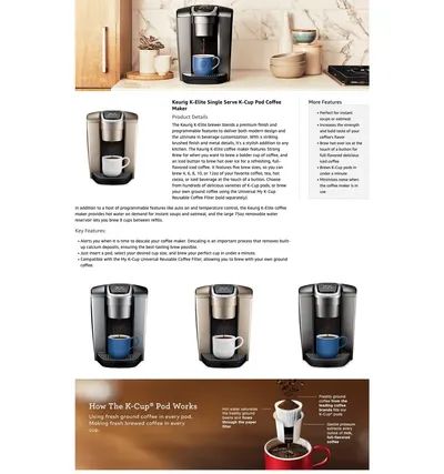 Premium A+ Content for Amazon.com: Keurig K-Elite Single Serve K-Cup Pod Coffee Maker