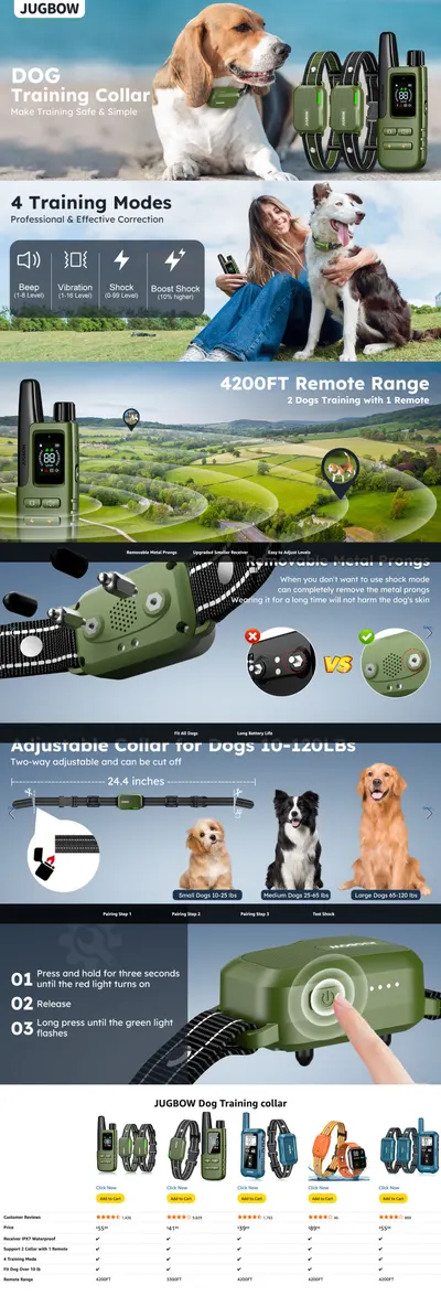 Premium A+ Content for Amazon.com : Jugbow Dog Shock Collar 2 Dogs (10-120Lbs)