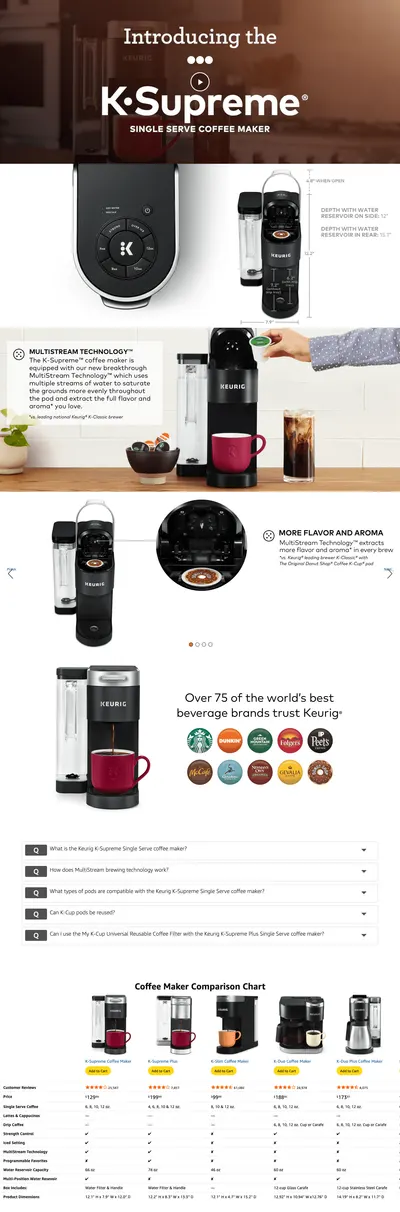 Premium A+ Content for Amazon.com: Keurig K-Supreme Single Serve K-Cup Pod Coffee Maker