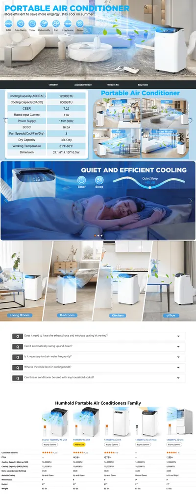 Premium A+ Content for Amazon.com: Humhold 12000 BTU Portable Air Conditioners with Remote Control