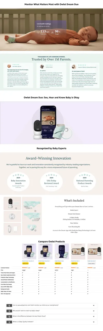 Premium A+ Content for Amazon.com: Owlet® Dream Duo Smart Baby Monitor: FDA-Cleared Dream Sock® Plus Owlet Cam…