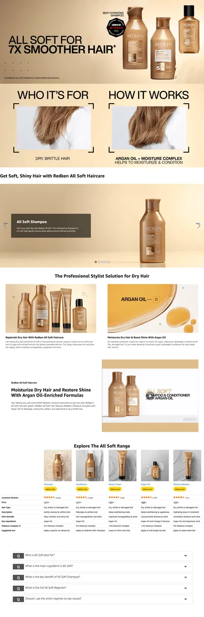 Premium A+ Content for Amazon.com: Redken All Soft Shampoo