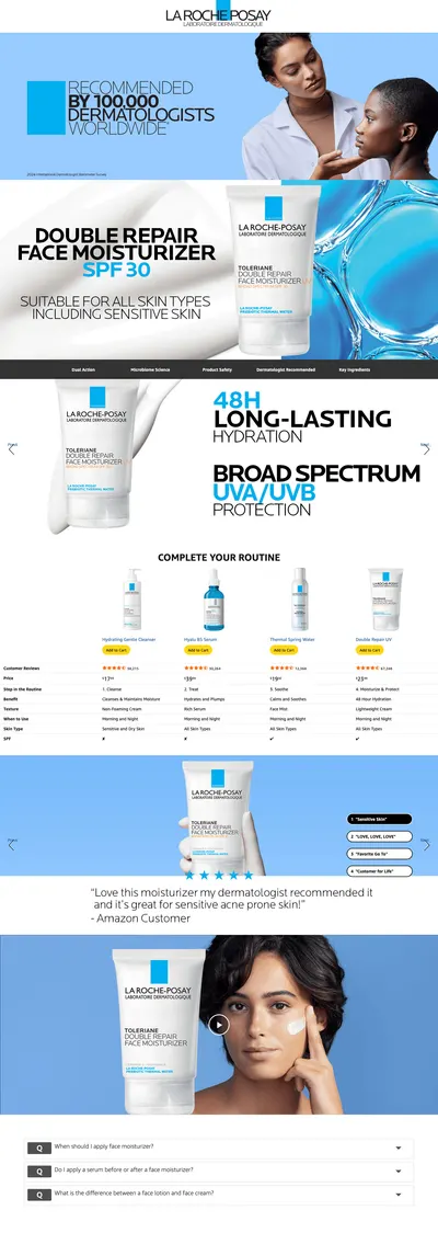 Premium A+ Content for Amazon.com: La Roche Posay Toleriane Double Repair UV SPF Moisturizer for Face