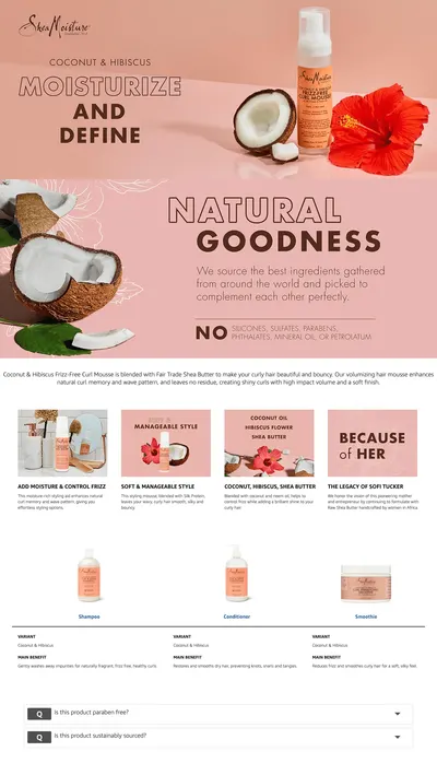 Premium A+ Content for Amazon.com: Shea Moisture Curl Mousse Coconut and Hibiscus for Frizz Control Styling…
