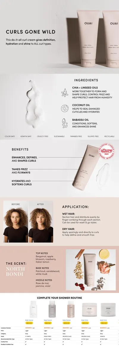 Premium A+ Content for Amazon.com: OUAI Curl Cream