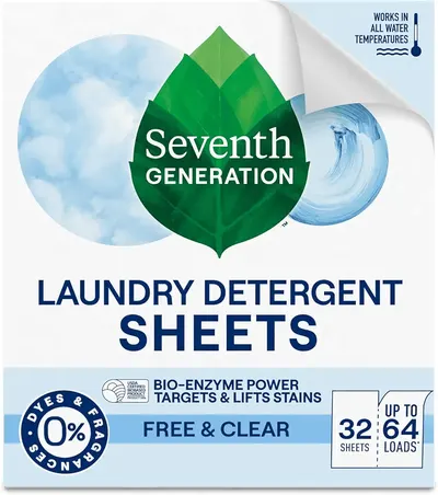 Main Images for Seventh Generation Laundry Detergent Sheets 32ct Free & Clear Removes Tough Stains Safer…