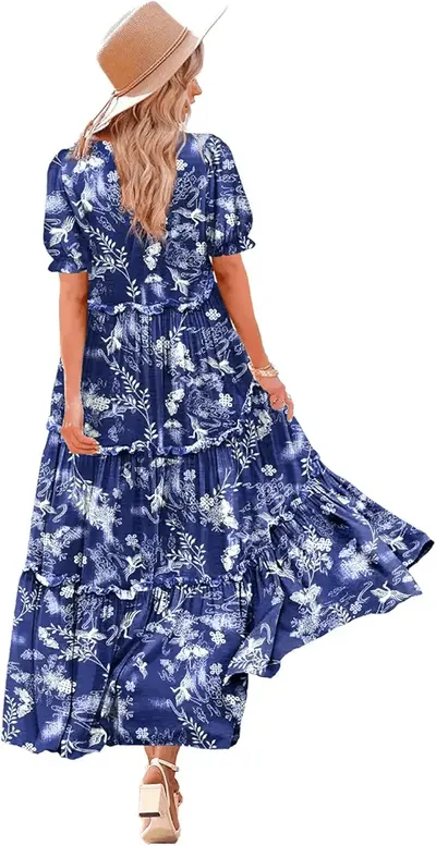 Main Images for YESNO Women Summer Dress Causal Short Sleeve Floral Maxi Dress with Pockets ETXUK