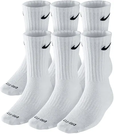 Main Images for NIKE Dri-FIT Cushion Crew Training Socks (6 Pair) White With Traditional Black Swoosh…