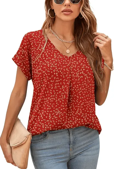 Main Images for Yommay Summer Blouses for Women Elegant Casual Ladies Shorts Sleeve Chiffon Blouses…