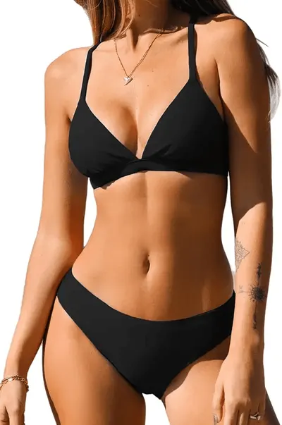 Main Images for CUPSHE Women's Bikini Set Triangle Contrast Trim Bikini Swimsuit High Leg Two Piece…