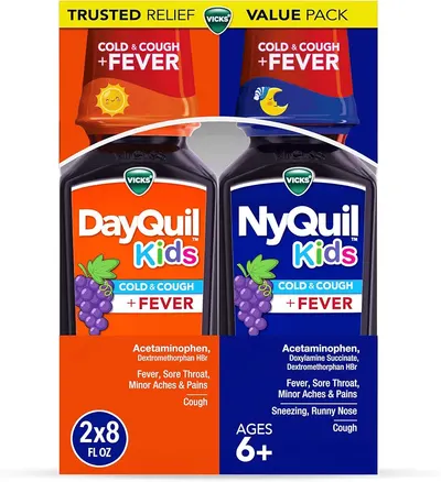 Main Images for Vicks DayQuil and NyQuil Kids Grape Cold & Cough + Fever Multi-Symptom Relief Liquid…