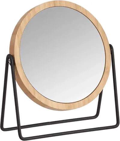 Main Images for Amazon Basics Round Tabletop Mount Dressing Table Mirror with Silver and Bamboo…