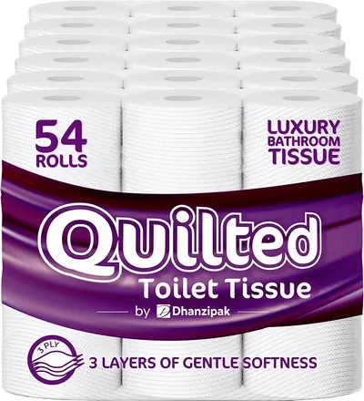 Main Images for DHANZIPAK 54 Rolls of 3-Ply Premium Quilted Toilet Paper
