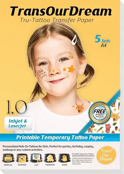 Main Images for TransOurDream Tru- Transparent Tattoo Paper Clear 5 Sets A4 Printable Temporary…