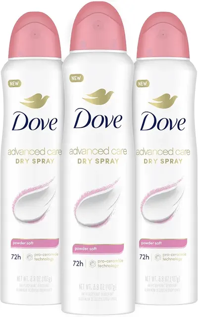 Main Images for Dove Advanced Care Antiperspirant Deodorant Spray Powder Soft 3 Count to help skin…
