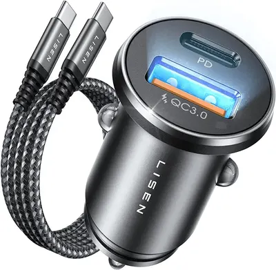 Main Images for LISEN Car Charger Adapter USB C 54W 12V USB Socket [USBC 36W+QC 18W] 60W USB C Cable…