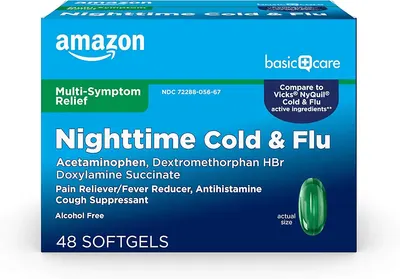 Main Images for Amazon Basic Care Nighttime Cold and Flu Relief Softgels
