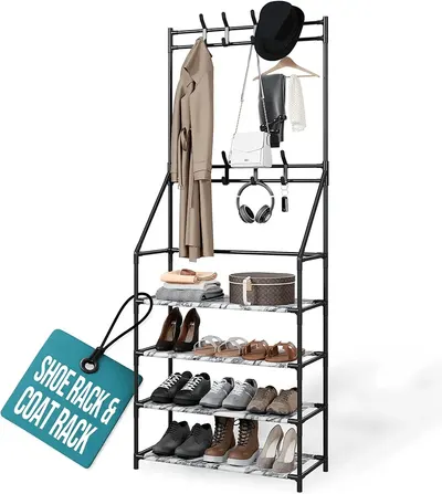 Main Images for Klass Home Collection 4-Tier Shoe Rack & lightweight Coat Stand