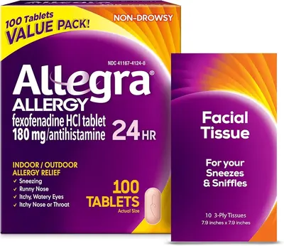 Main Images for Allegra Adult 24-Hour Allergy Relief Tablets with Bonus Tissue Pack