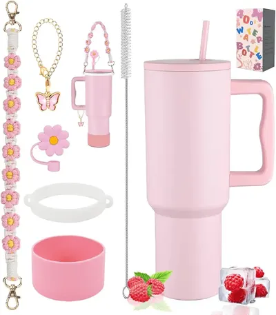 Main Images for Sanilinwild 40 oz Tumbler with Handle and Straw & 6PCS Cup Accessories-BPA-Free Travel…