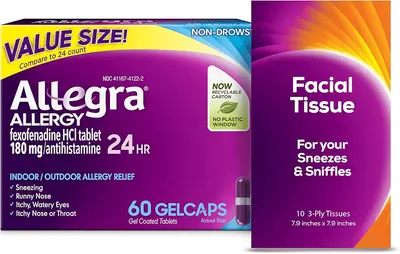 Main Images for Allegra Adult 24-Hour Allergy Relief Gelcaps with Bonus Tissue Pack