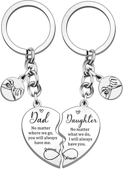 Main Images for HULALA 2 Pcs Dad And Daughter Heart Matching Keyring Keychain Set Gifts For Dad Daddy…