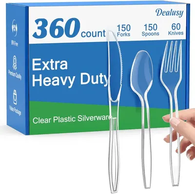 Main Images for Dealusy 360 Count Extra Heavy Duty Clear Plastic Silverware