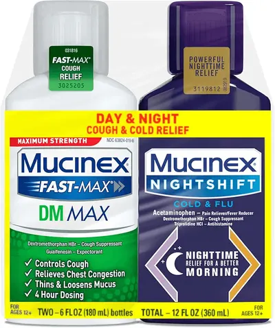 Main Images for Maximum Strength Mucinex FastMax DM Max & Mucinex Nightshift Cold & Flu Liquid (2 x 6…