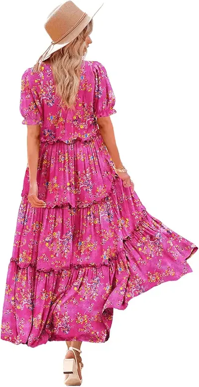 Main Images for YESNO Women Summer Dress Causal Short Sleeve Floral Maxi Dress with Pockets ETXUK