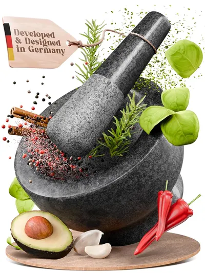 Showcases the product's high-quality construction and German origin, emphasizing its durability and authenticity. Illustrates the product's versatility in grinding various ingredients, appealing to…