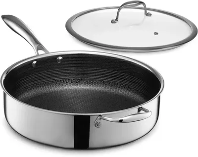 Main Images for HexClad Hybrid Nonstick 5.5-Quart Deep Sauté Pan with Tempered Glass Lid