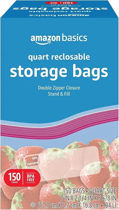 Main Images for Amazon Basics Reclosable Quart Food Storage Bags