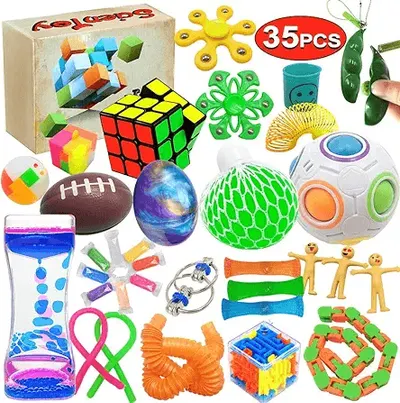 Showcase the diverse range of fidget toys and sensory items included in the set