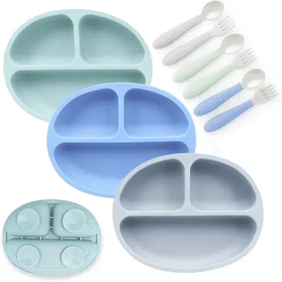 Main Images for Elk and Friends Silicone Suction Plate for Babies/Toddlers + Stainless Steel Silverware…