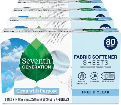 Main Images for Seventh Generation Dryer Sheets Fabric Softener Free & Clear Fragrance Free 80 Sheets…