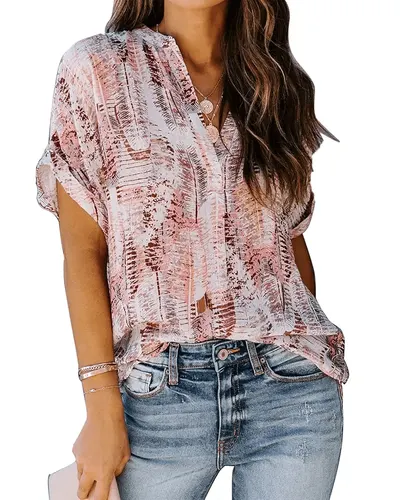 Main Images for Ancapelion Women's Casual Loose Printed Chiffon Blouse Summer Short Sleeve Shirt for…