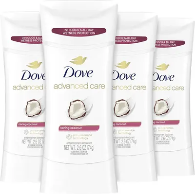 Main Images for Dove Advanced Care Antiperspirant Deodorant Stick Caring Coconut 4 ct for helping your…
